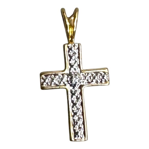 Vintage Sterling Silver 925 Gold Vermeil Cross Pendant With Faux Diamond Accents - Picture 1 of 5